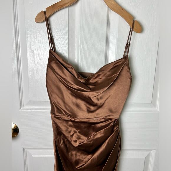 House of CB Satin Reva Sleeveless Toffee Balcony Corset Midi Dress XS - Picture 3 of 9